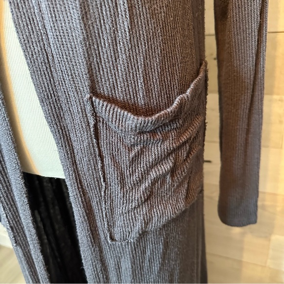 Free People FP Beach Long Ribbed Duster Cardigan Long Grey Large - Picture 7 of 12